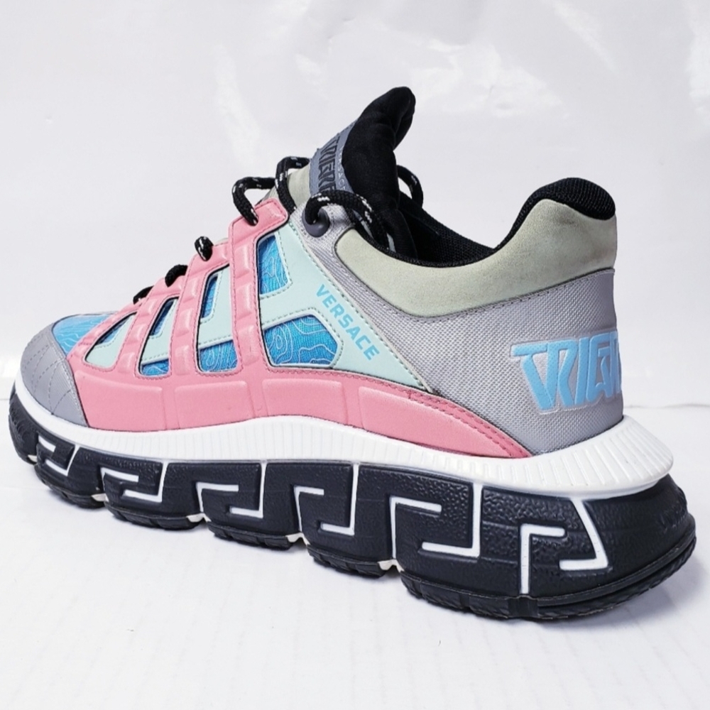 Versace Trigreca Sneakers Silver Argento Sky Bright Coral EU 45 US Mens Size 12 - Picture 8 of 13